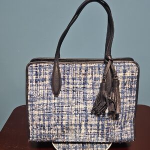 Beautiful Kate Spade Ella Blue and White Tweed Shoulder Bag with Crossbody Strap